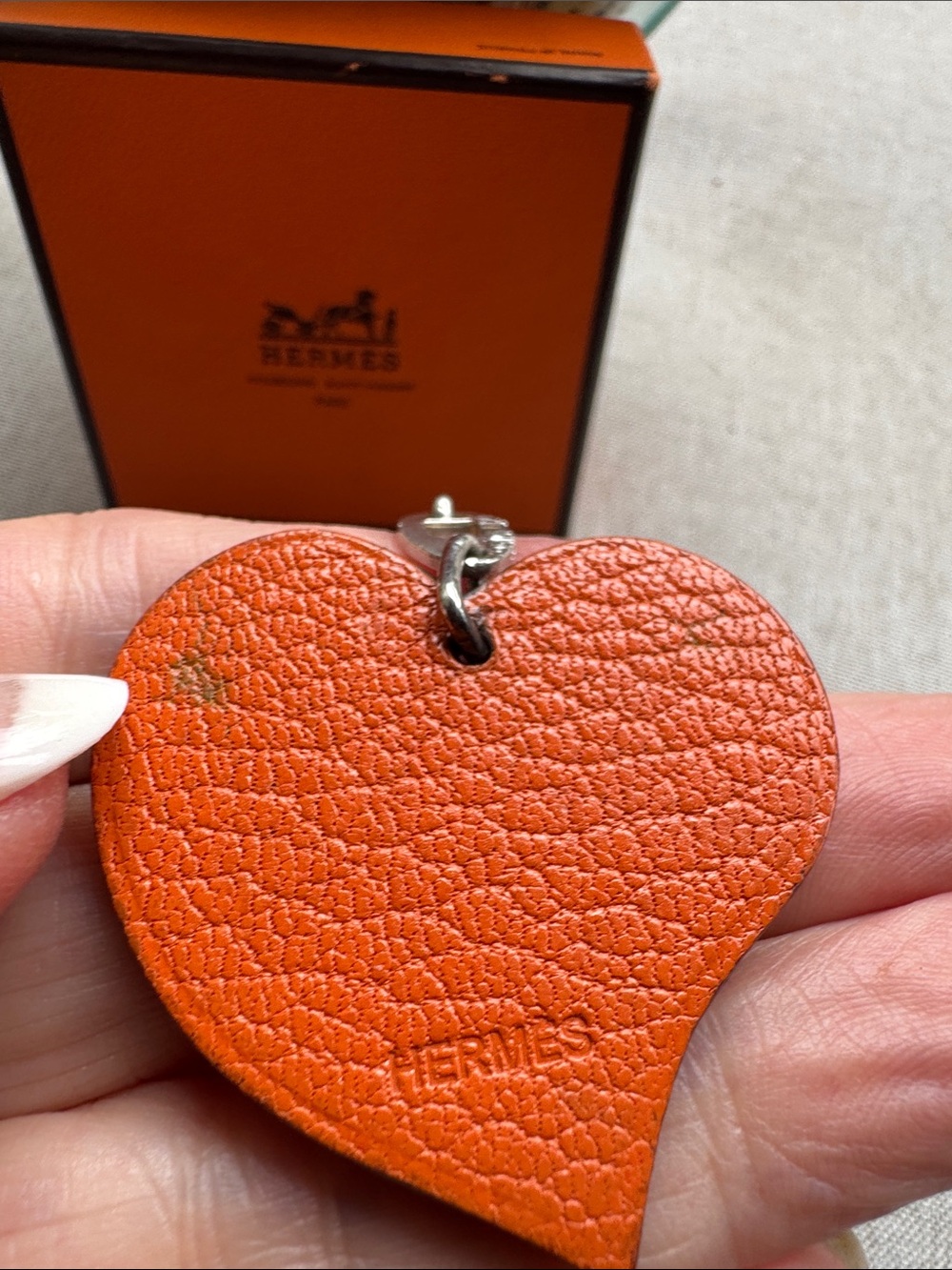 Hermes Heart Leather Sterling Silver Red Bag Charm With Box Has Some Wear - Picture 4 of 6